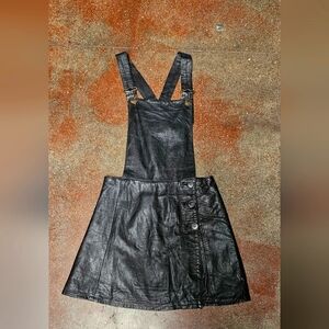 VINTAGE Vera Pelle BLACK LEATHER DRESS SIZE 2